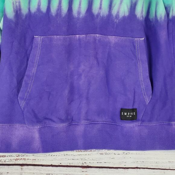 Empyre Tie Dye Skater Hoodie M Unisex Drawstring Purple Turquoise Warm Pullover - Picture 5 of 9
